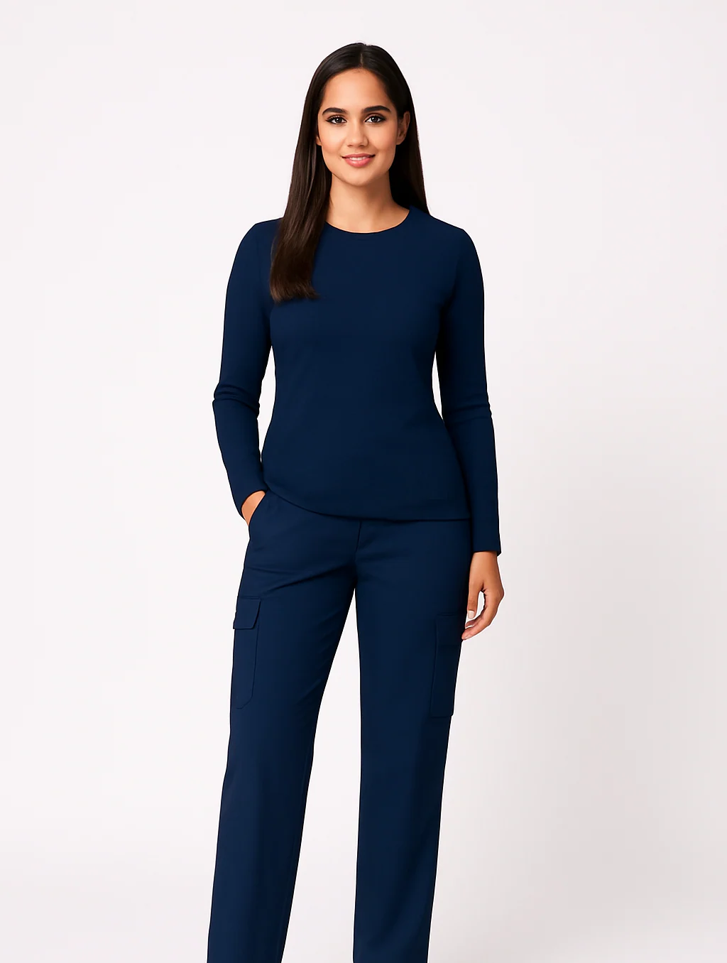 Cotton Spandex Navy Blue Under Scrub for Women - Image 3