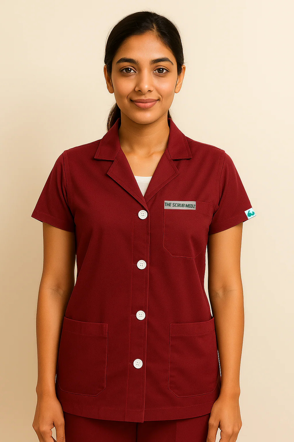 MAROON HALF SLEEVE LAB COAT FOR WOMEN