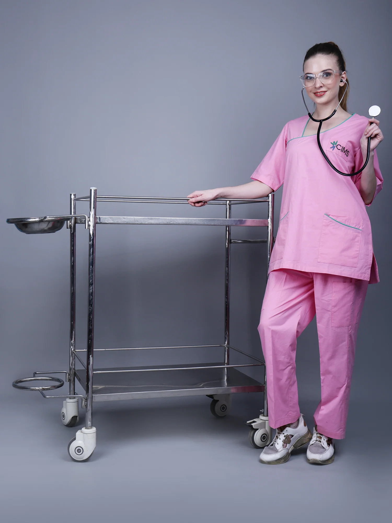MEDICAL UNISEX ASYMMETRIC NECK PINK SCRUB - Image 5